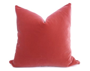 Belgium Salmon Coral Velvet Pillow Cover - Coral - Coral Velvet Pillow - Light Red - Salmon - Coral - Designer Pillow - Decorative Pillow