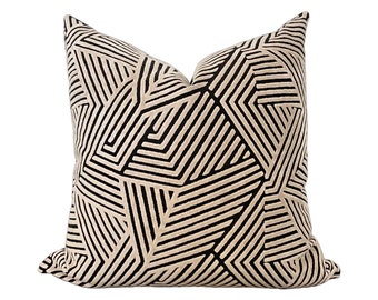 Sun Dial Pillow Cover - Cream and Black - Cut Velvet - Geometric Pillow - Mid Century Modern Pillow - Decorative Pillow