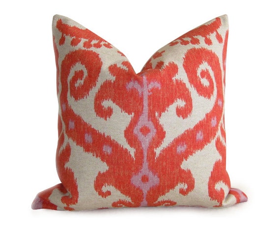 Pair Of 2 Ikat Pillow Covers Orange Red Coral 18 Inch Etsy