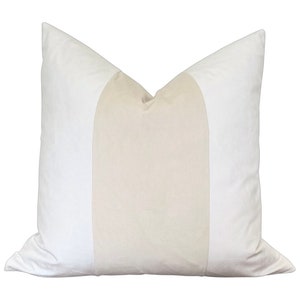 MEZZO Plush Velvet Pillow Cover - Tan and Off White - Velvet Pillow - Neutral Velvet Pillow - Beige Velvet Pillow - Colorblock Pillow