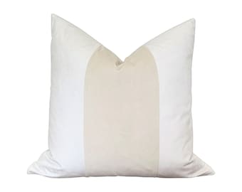MEZZO Plush Velvet Pillow Cover - Tan and Off White - Velvet Pillow - Neutral Velvet Pillow - Beige Velvet Pillow - Colorblock Pillow