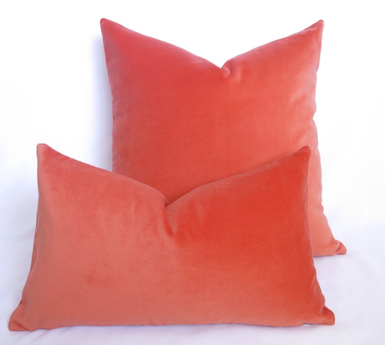 Coral Velvet Pillow Cover Coral 12x18 inch Coral Pillow Etsy