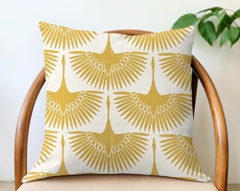 Bird Flock Cut Velvet Pillow Cover - Golden