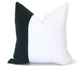 Linen Colorblock Pillow - Black and White Pillow Cover - Black Pillow - White Pillow - Linen Pillow - Decorative Pillow