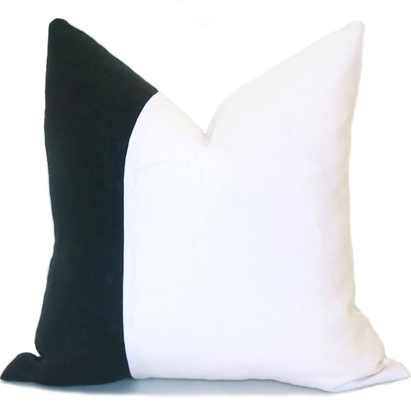 Linen Colorblock Pillow - Black and White Pillow Cover - Black Pillow - White Pillow - Linen Pillow - Decorative Pillow