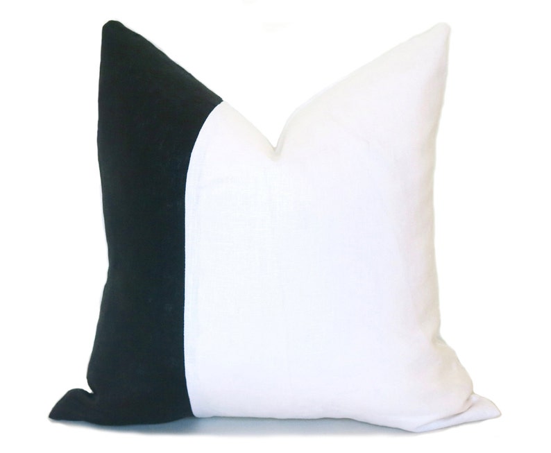 Linen Colorblock Pillow Black and White Pillow Cover Black Etsy