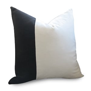 Classic Colorblock Pillow Cover PLUSH Black and White Velvet Pillow Cover WASHABLE Decorative Pillow Designer Pillow image 1