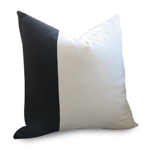 Classic Colorblock Pillow Cover PLUSH Black and White Velvet Pillow Cover WASHABLE Decorative Pillow Designer Pillow image 1