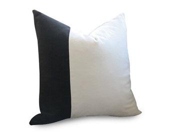 Classic Colorblock Pillow Cover - PLUSH Black and White Velvet Pillow Cover - WASHABLE - Decorative Pillow - Designer Pillow