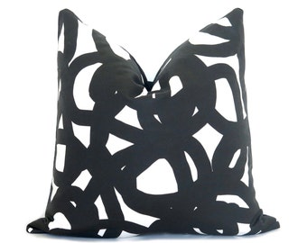 Abstract Black and White Pillow Cover - Geometric Paint Strokes, Linen Cotton