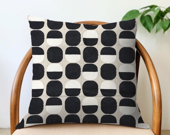 Embroidered Oval Pillow Cover - Black