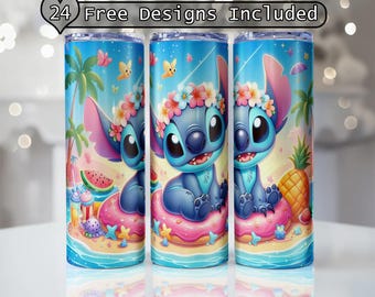 Vaso de acuarela con diseño floral de puntada mágica, delgado, de 20 oz y 30 oz, con diseño de sublimación, solo archivo digital PNG.