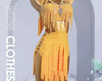 Latin Dance Costumes – Rhinestone Fringe Ballroom Competition Dresses
