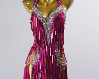 Pink Sleeveless Latin Dance Dress | Performance & Competition Costume