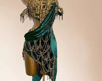 Falda de baile latino personalizada, traje profesional de terciopelo para adultos para presentaciones de Cha Cha Rumba