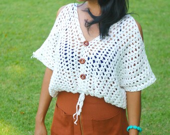 Crochet V neck top pattern pdf, crochet summer top, with video tutorial, Boho chic crop top