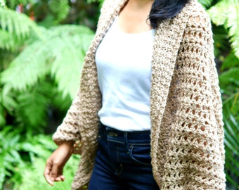 Easy crochet oversized summer lace  cocoon cardigan pdf pattern with video tutorial,cocoon shrug