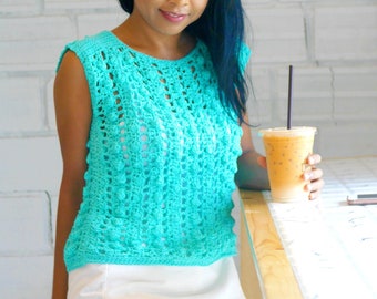 Bobble stitch sleeveless top, blouse pdf crochet pattern with video tutorila, crochet summer blouse, top , crop top,