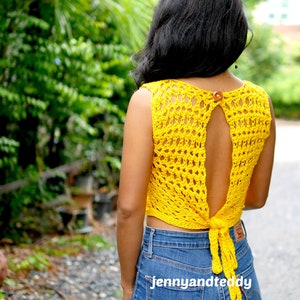 Crochet backless top pattern , sunflower crop top with video tutorial, pdf, open back crochet top, lace top, sexy back crochet top