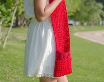 Instant Download PDF crochet pattern the red ridding hood pocket scarf