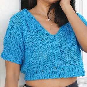 Crochet cropped polo top ,shirt , pdf pattern with video tutorial beginner friendly