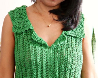 Crochet sweater vest with collar pdf pattern with video tutorial/top easy for beginner s-xl