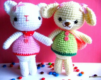 Instant Download PDF amigurumi crochet pattern sweet bear Emma and Emily kitten ,welcome to sell the finished item