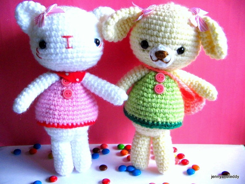 Instant Download PDF amigurumi crochet pattern sweet bear Emma and Emily kitten ,welcome to sell the finished item image 1