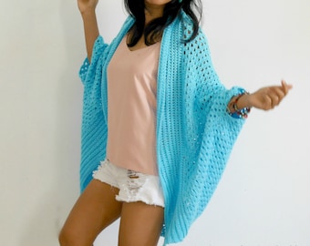 Crochet easy cardigan  from a rectangle pattern pdf with video tutorial beginner friendly| Bluelagoon cardigan, crochet sweater pattern