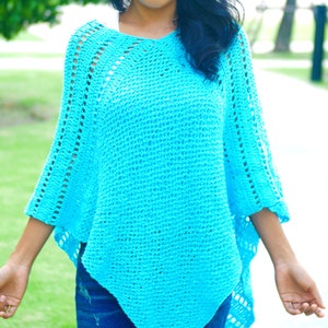 Crochet poncho pattern, Lilly easy poncho, triangle poncho, triangle shawl, easy crochet pattern, crochet sweater, poncho for women, pdf image 2