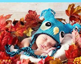 Instant Download PDF crochet pattern owl hat with earflap  sizes newborn-1 years.-etsy