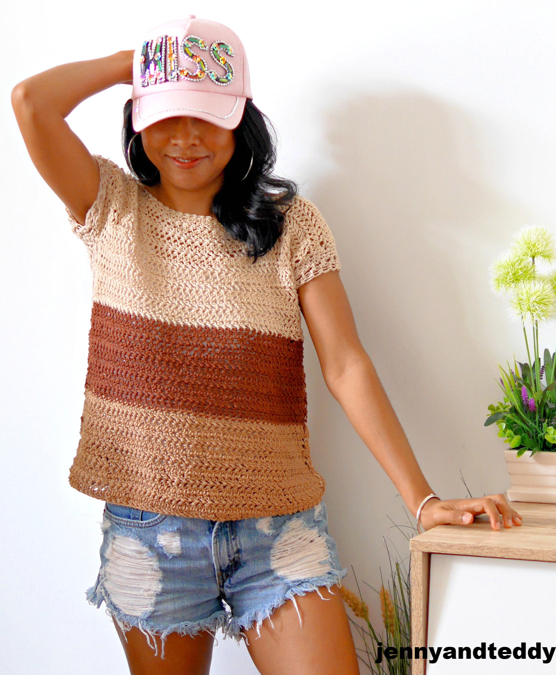 Crochet Short Sleeves Summer Top Pattern cookie and Cream Top Etsy