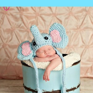 crochet newborn baby elephant hat pdf pattern with video tutorial 0-3 month,photo prop image 2