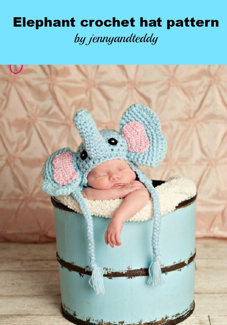 crochet newborn baby elephant hat pdf pattern with video tutorial 0-3 month,photo prop image 2