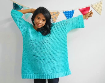 Knit look oversize crochet sweater pattern pdf with video tutorial size s to 4xl pluse size