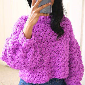 Chunky crochet cropped sweater pdf pattern with video