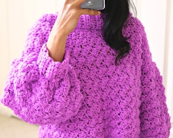 Chunky crochet cropped sweater pdf pattern with video