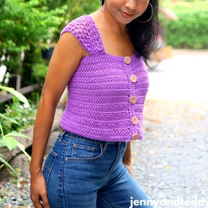 Crochet top pattern, everyday crop top with video tutorial, crochet cap sleeve crop top, summer top, lace strap top, big lace strp top, pdf
