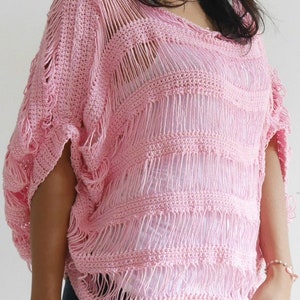 Crochet oversize lace top pattern, drop stitch summer top, over size top, , drop stitch top, oversize sweater top, summer sweater top image 1