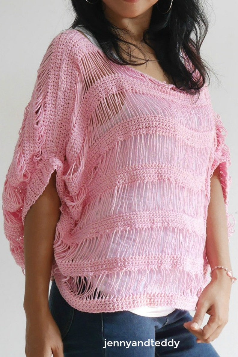 Crochet oversize lace top pattern, drop stitch summer top, over size top, , drop stitch top, oversize sweater top, summer sweater top image 1