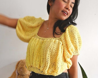 Crochet puff sleeves crop top pdf pattern with video tutorial make in any sizes