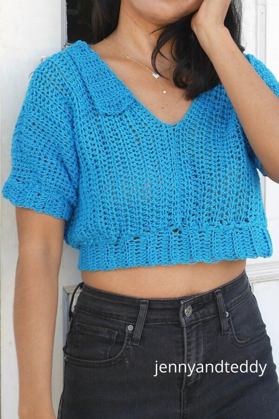 Crochet Cropped Polo Top ,shirt , Pdf Pattern With Video Tutorial
