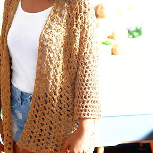 Lacy Summer Cardigan Crochet Pattern – Easy Boho Cardi PDF • 2-Rectangle Design with Video Tutorial • Instant Download