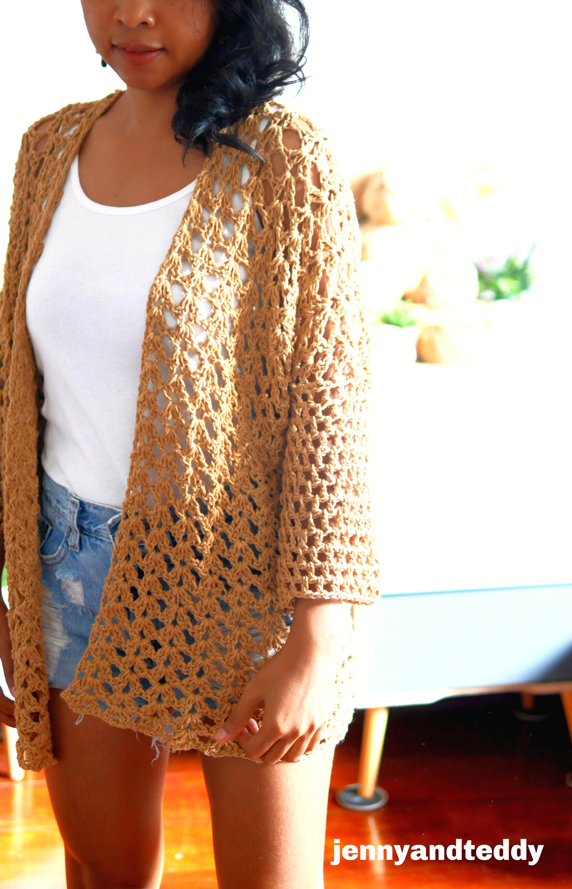 Lacy Summer Cardigan with 2-Rectangle Design