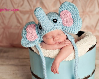 crochet newborn  baby elephant hat pdf pattern with video tutorial 0-3 month,photo prop