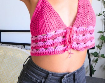 Tie front tank cami top PDF crochet pattern with video tutorial.