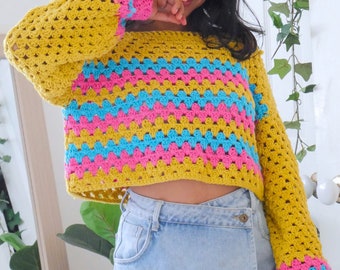 rainbow crochet granny sweater pattern ,Beginner summer top,pdf, easy crochet pattern,crochet sweater