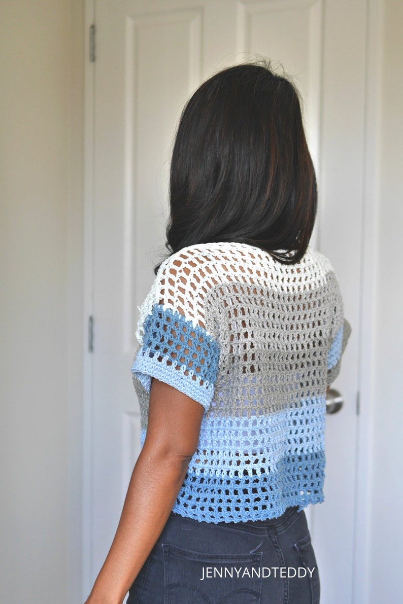 Easy crochet mesh top tee pdf pattern with video tutorial image 2