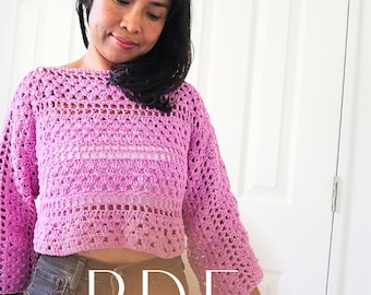 Lacy crochet granny sweater pattern ,Beginner summer top,pdf, easy crochet pattern,crochet sweater