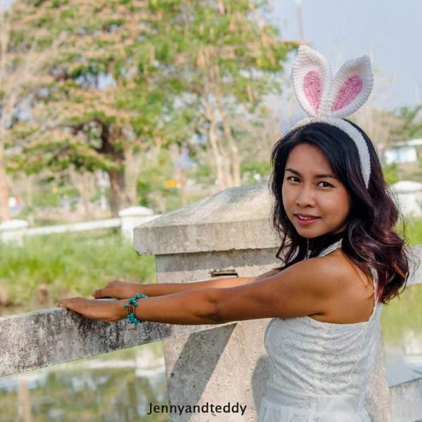 Long Bunny ears headband crochet pdf pattern with video.